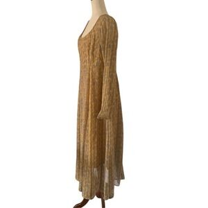 Maxi Dress L Sheer Mesh Sleeve Boho Mixed Print Designer Bling Detail Ethereal